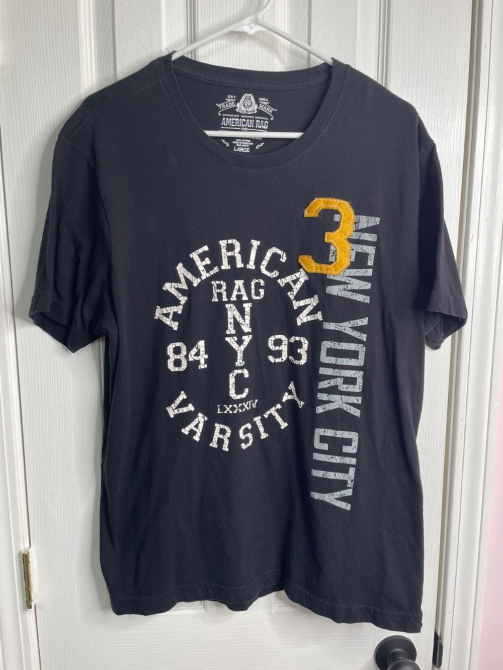 American Rag Black Tee with White Screenprint Logo